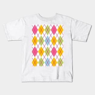 Argyle Lime Sky Blue Citron Lime Plum Vintage Punk Rock Retro Kids T-Shirt